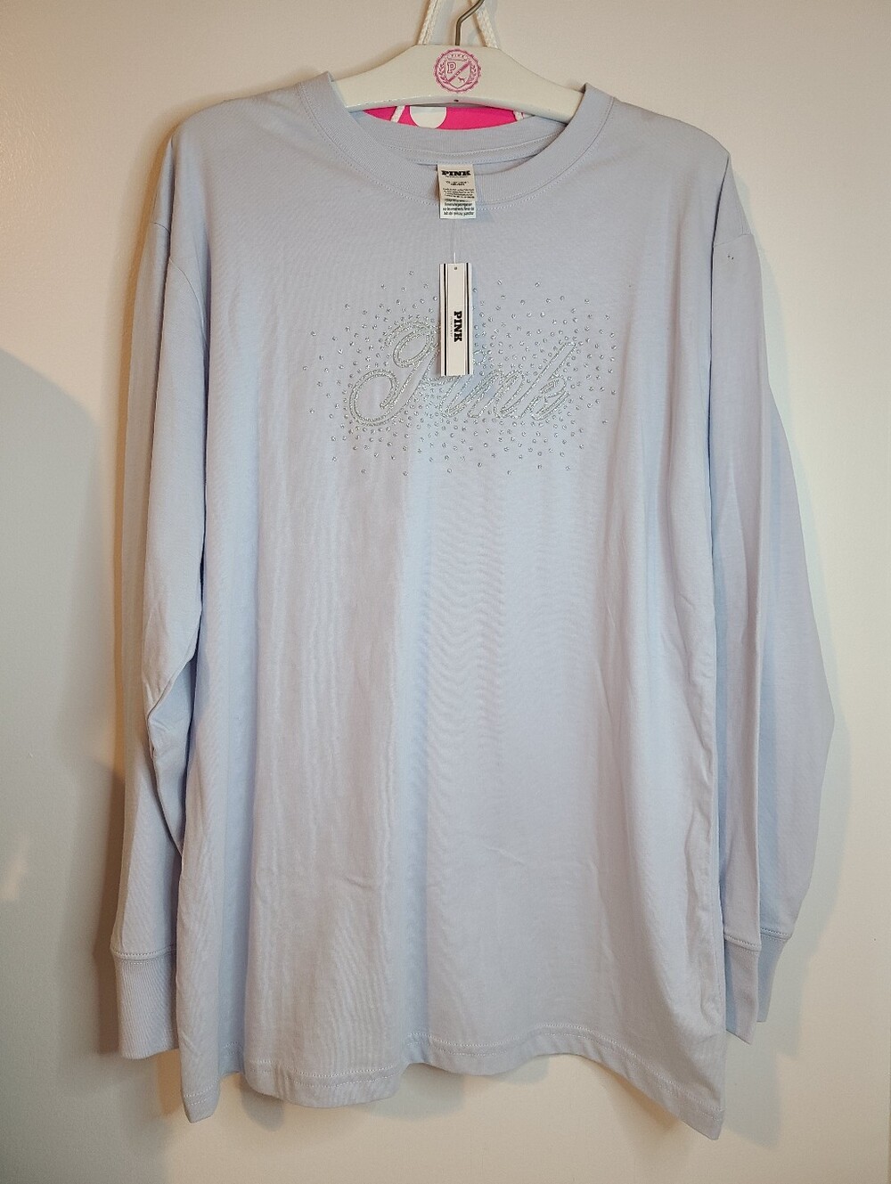 PINK Victoria's Secret Sparkle Logo Long Sleeve Campus Tee Size XS - Picture 4 of 7